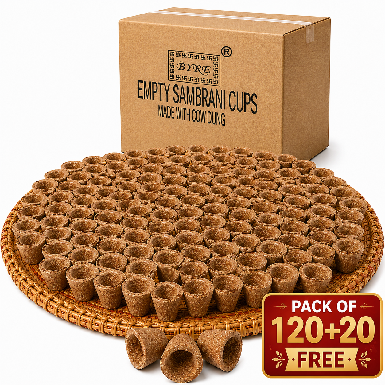 Empty Cow Dung Panchgavya Dhoop Cups Pack of (120+20 Cups)